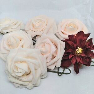 Set of 6 Artificial Roses and One Chrysanthemum